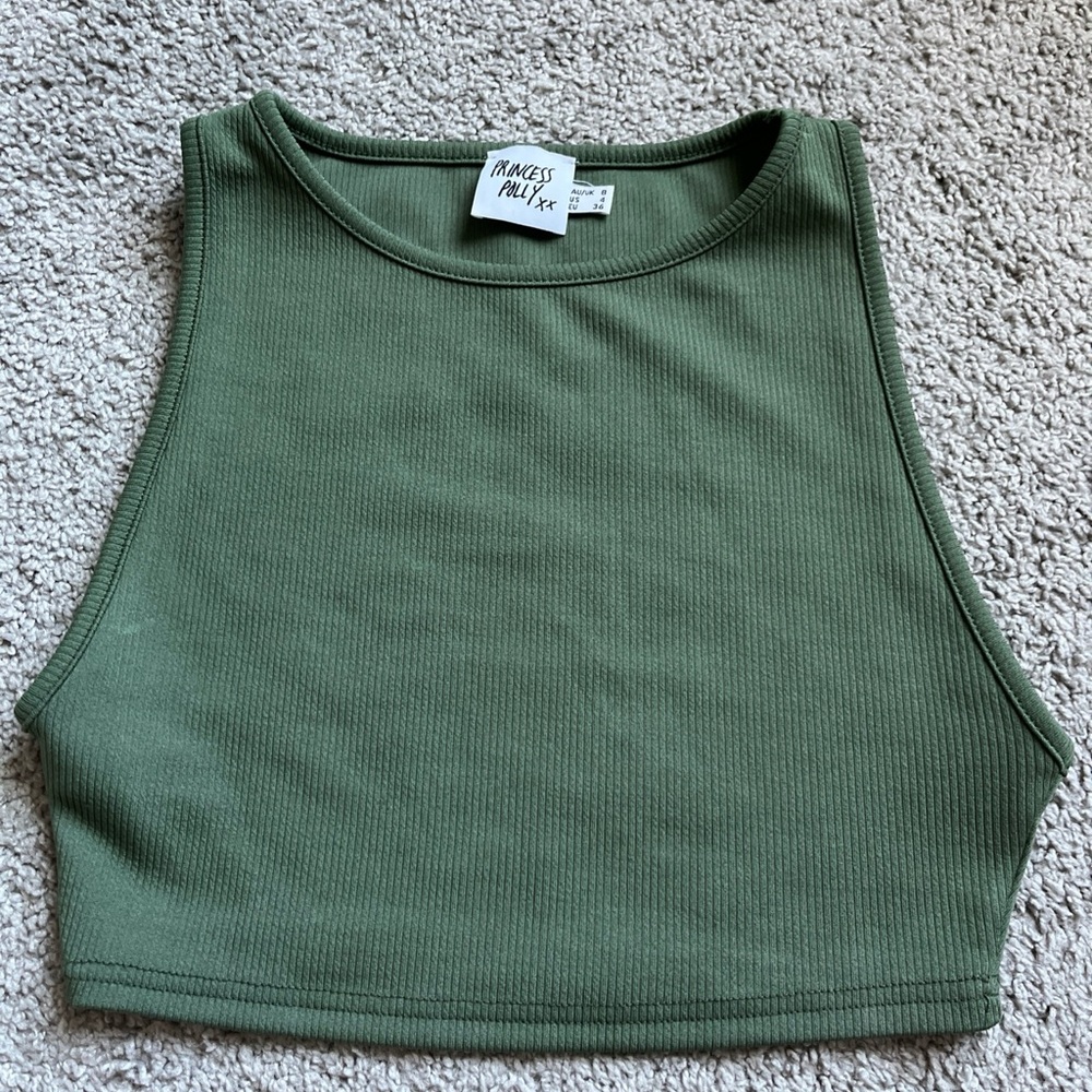 Princess Polly Green Ribbed Crop Tank Size 4